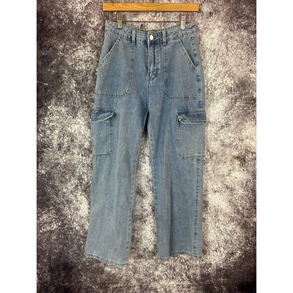 Cargo Jeans Women S Grunge Hip Hop Skate Pocket Baggy Wide Leg Y2K School - Picture 1 of 13